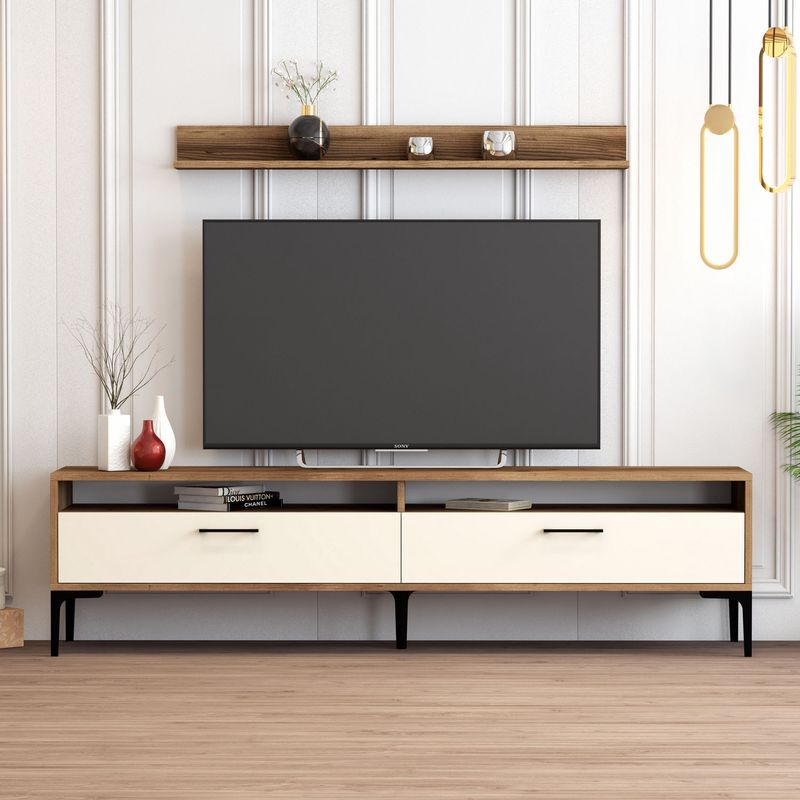 Casa si Gradina - Mobilier - Comode si corpuri - Comode - Comoda tv, Hanah Home, pal melaminat, nuc si crem, 180x47x35 cm, 845HCT3099 - Infinity.ro