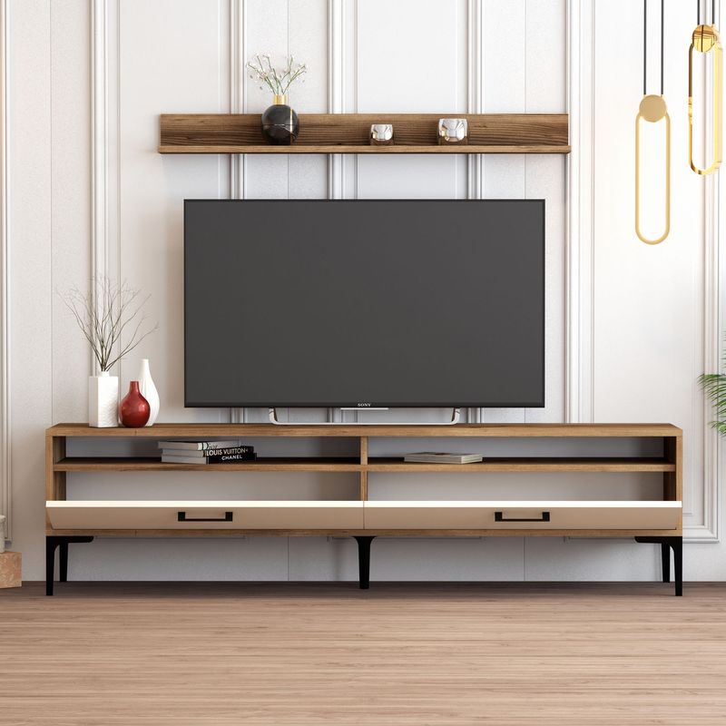 Casa si Gradina - Mobilier - Comode si corpuri - Comode - Comoda tv, Hanah Home, pal melaminat, nuc si crem, 180x47x35 cm, 845HCT3099 - Infinity.ro