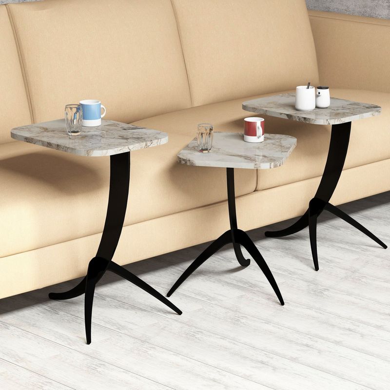 Casa si Gradina - Mobilier - Mese si birouri - Masute de cafea - Set masute de cafea, Hanah Home, PAL melaminat, alb negru, 35x45x60 cm - Infinity.ro