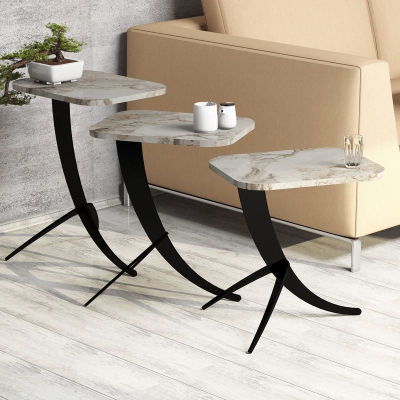 Casa si Gradina - Mobilier - Mese si birouri - Masute de cafea - Set masute de cafea, Hanah Home, PAL melaminat, alb negru, 35x45x60 cm - Infinity.ro