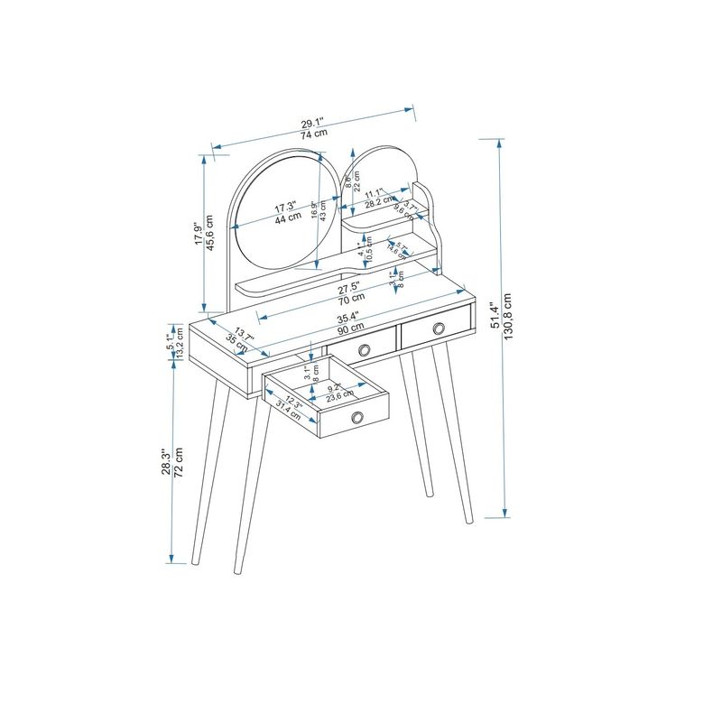 Casa si Gradina - Mobilier - Comode si corpuri - Masute de toaleta - Masa de machiaj, Hanah Home, panou de particule melaminat, antracit, 74x35x130.8 cm - Infinity.ro