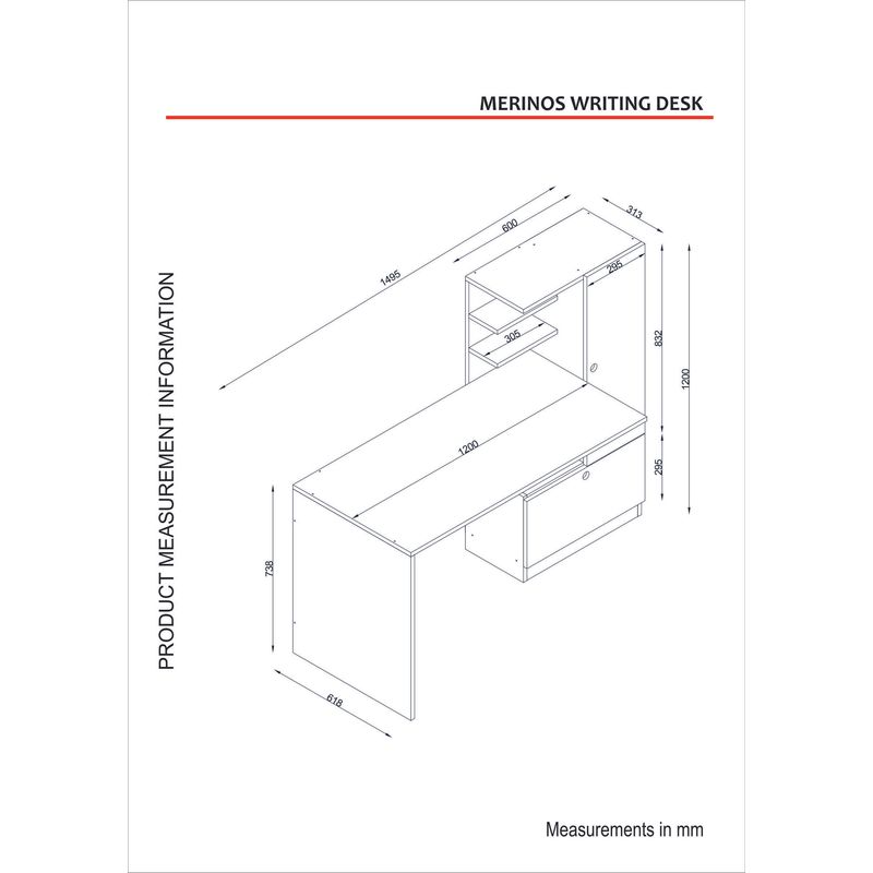 Casa si Gradina - Mobilier - Mese si birouri - Birouri - Birou de studiu, Hanah Home, pal melaminat, alb si nuc, 149.5x120x61.8 cm - Infinity.ro