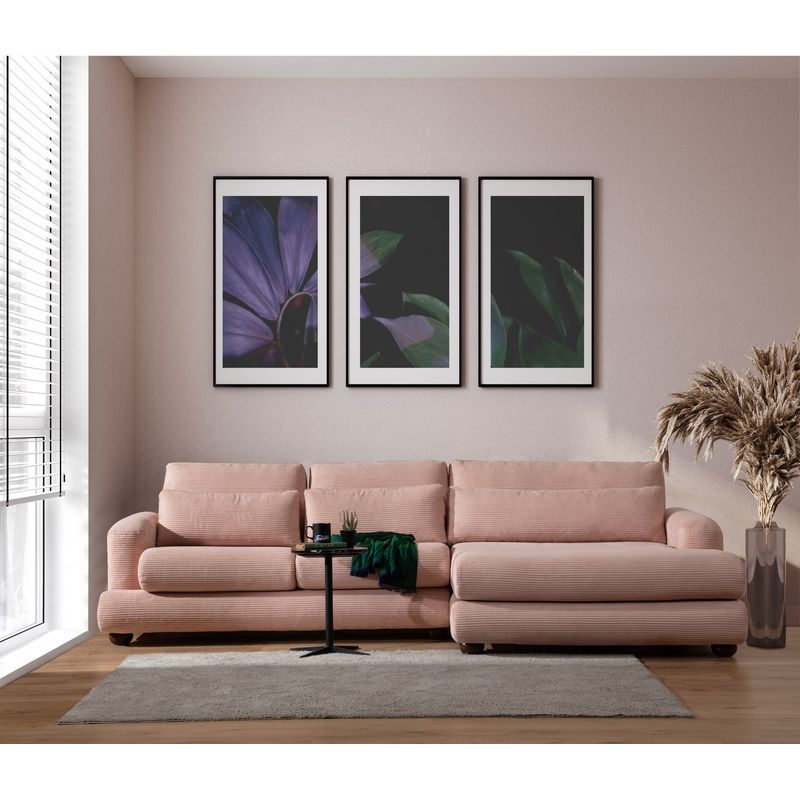 Casa si Gradina - Mobilier - Canapele si coltare - Coltare - Coltar, Hanah Home, cadru lemn fag, tapiterie poliester, roz, 330x150x105 cm - Infinity.ro