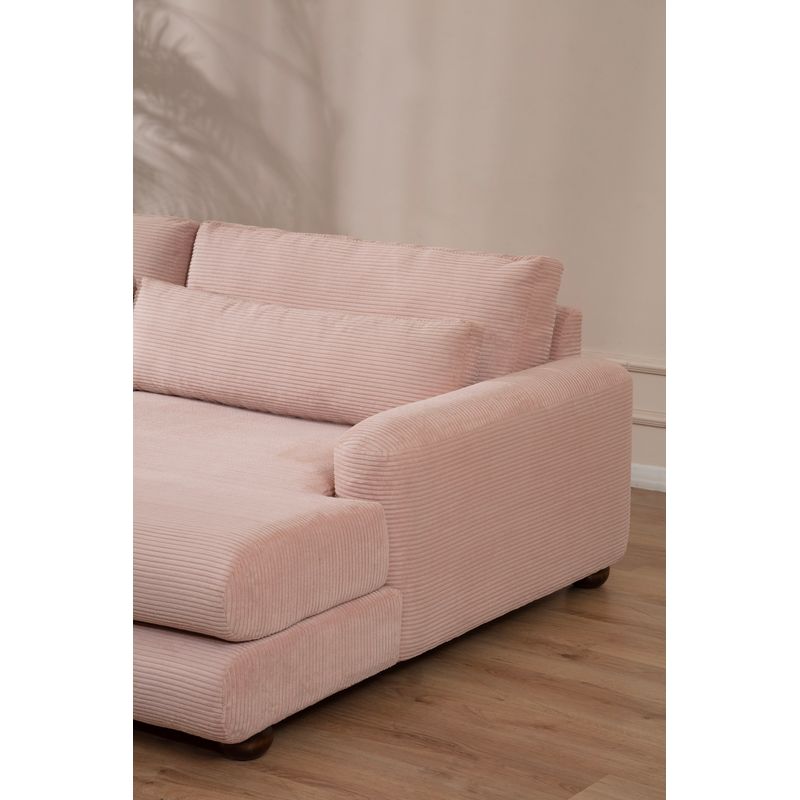 Casa si Gradina - Mobilier - Canapele si coltare - Coltare - Coltar, Hanah Home, cadru lemn fag, tapiterie poliester, roz, 330x150x105 cm - Infinity.ro
