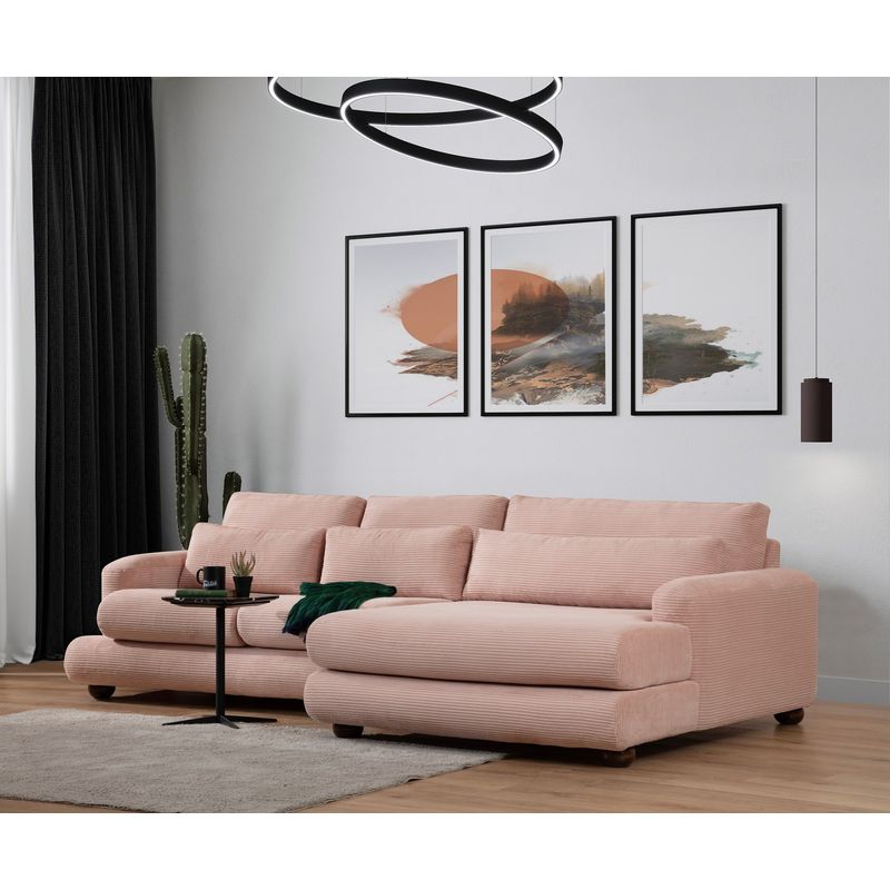 Casa si Gradina - Mobilier - Canapele si coltare - Coltare - Coltar, Hanah Home, cadru lemn fag, tapiterie poliester, roz, 330x150x105 cm - Infinity.ro
