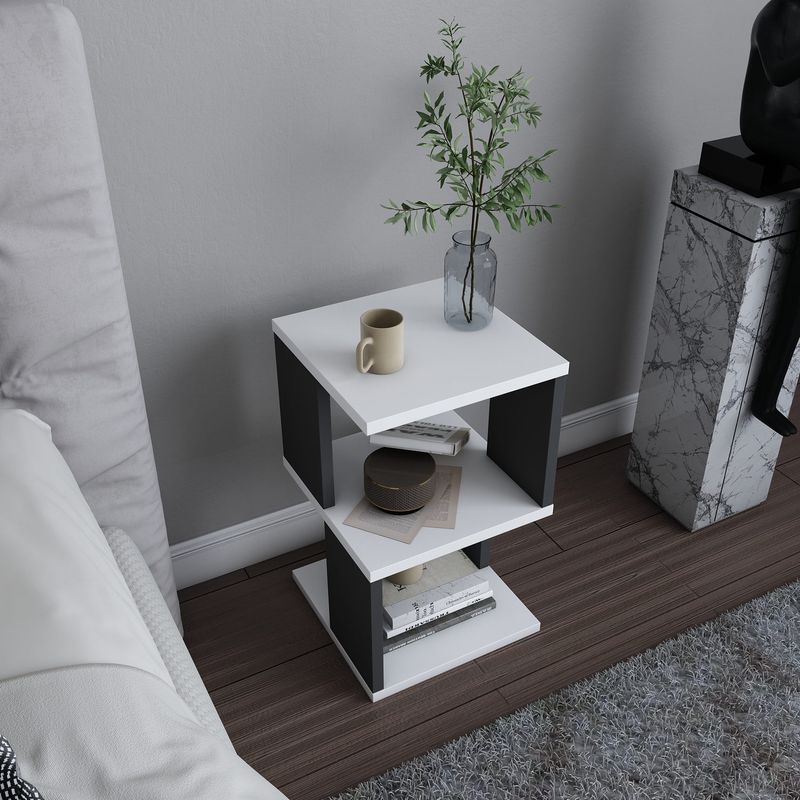 Casa si Gradina - Mobilier - Comode si corpuri - Noptiere - Noptiera, Hanah Home, pal melaminat, alb si antracit, 29.6x29.6x49.4 cm - Infinity.ro