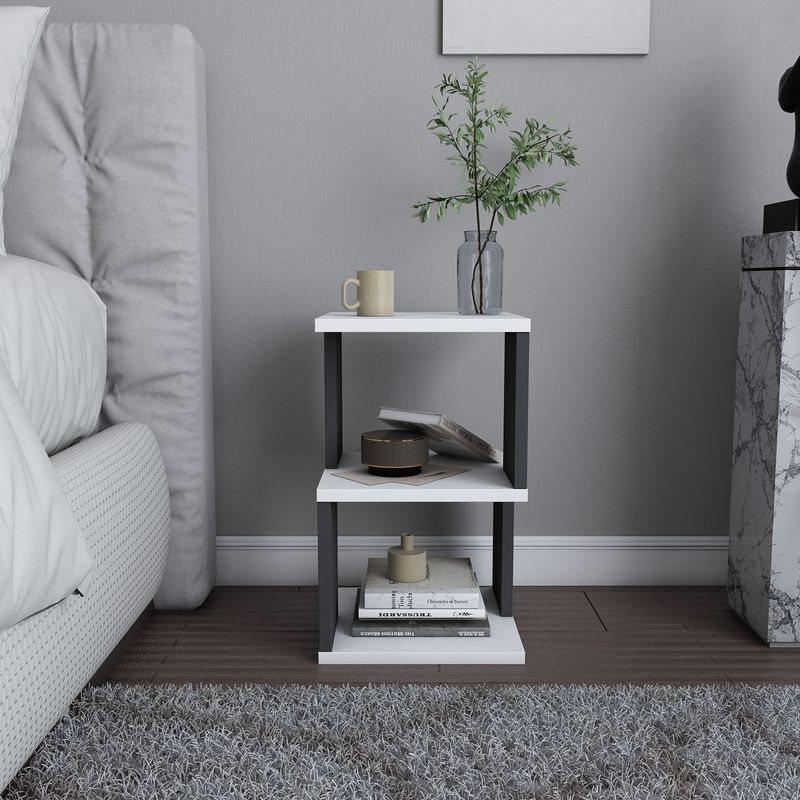 Casa si Gradina - Mobilier - Comode si corpuri - Noptiere - Noptiera, Hanah Home, pal melaminat, alb si antracit, 29.6x29.6x49.4 cm - Infinity.ro