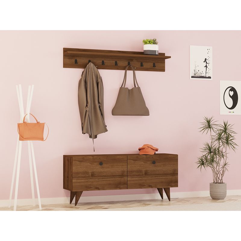 Casa si Gradina - Mobilier - Organizare si depozitare - Cuiere - Cuier, Hanah Home, pal melaminat, nuc, 113x35x48.5 cm - Infinity.ro