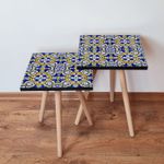 Casa si Gradina - Mobilier - Mese si birouri - Masute de cafea - Set masute de cafea, Hanah Home, mdf, albastru marin si galben, 35x47x35 cm si 35x42x35 cm - Infinity.ro