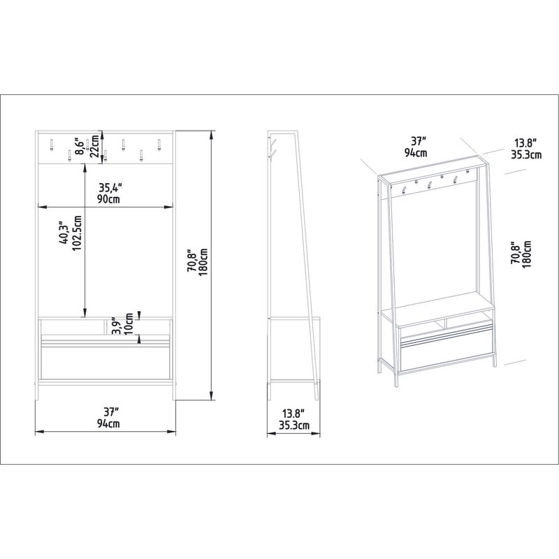 Casa si Gradina - Mobilier - Organizare si depozitare - Cuiere - Cuier, Hanah Home, pal melaminat, nuc si negru, 94x35.3x180 cm - Infinity.ro