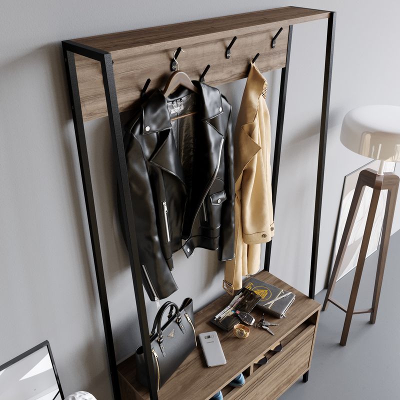 Casa si Gradina - Mobilier - Organizare si depozitare - Cuiere - Cuier, Hanah Home, pal melaminat, nuc si negru, 94x35.3x180 cm - Infinity.ro