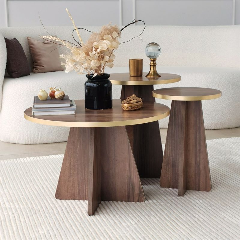 Casa si Gradina - Mobilier - Mese si birouri - Masute de cafea - Set masute de cafea, Hanah Home, pal melaminat, auriu si nuc, 40x50x40 cm si 30x45x30 cm - Infinity.ro