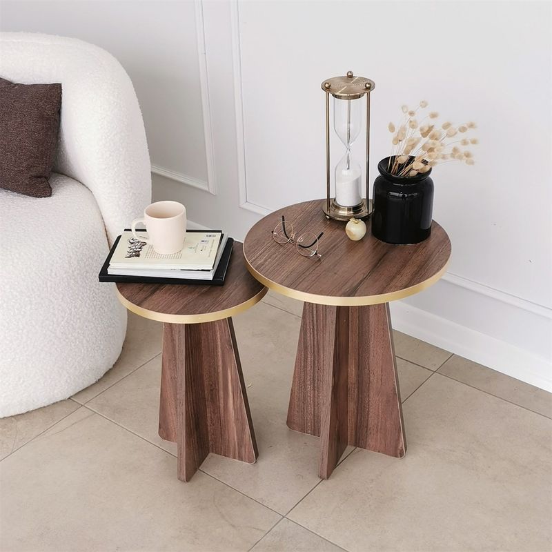 Casa si Gradina - Mobilier - Mese si birouri - Masute de cafea - Set masute de cafea, Hanah Home, pal melaminat, auriu si nuc, 40x50x40 cm si 30x45x30 cm - Infinity.ro