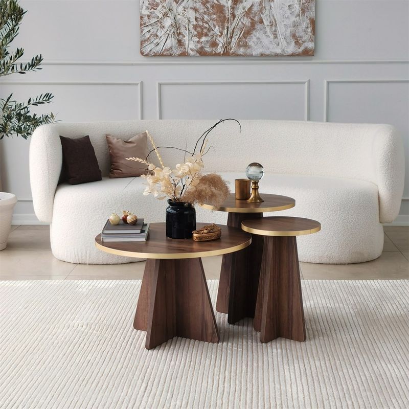Casa si Gradina - Mobilier - Mese si birouri - Masute de cafea - Set masute de cafea, Hanah Home, pal melaminat, auriu si nuc, 40x50x40 cm si 30x45x30 cm - Infinity.ro