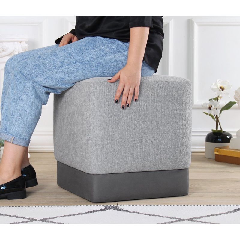 Casa si Gradina - Mobilier - Scaune si fotolii - Tabureti - Taburet, Atelier Del Sofa, bumbac si in, gri, 45x45x45 cm - Infinity.ro