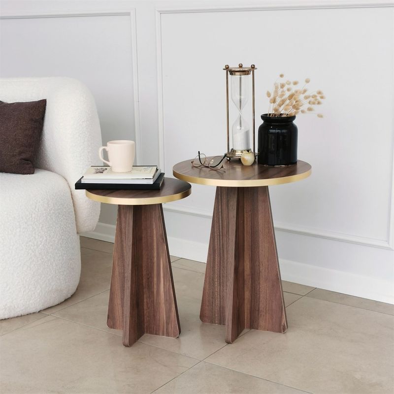 Casa si Gradina - Mobilier - Mese si birouri - Masute de cafea - Set masute de cafea, Hanah Home, pal melaminat, auriu si nuc, 40x50x40 cm si 30x45x30 cm - Infinity.ro