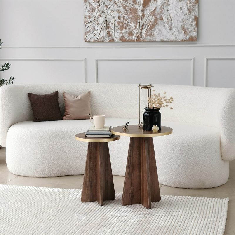 Casa si Gradina - Mobilier - Mese si birouri - Masute de cafea - Set masute de cafea, Hanah Home, pal melaminat, auriu si nuc, 40x50x40 cm si 30x45x30 cm - Infinity.ro