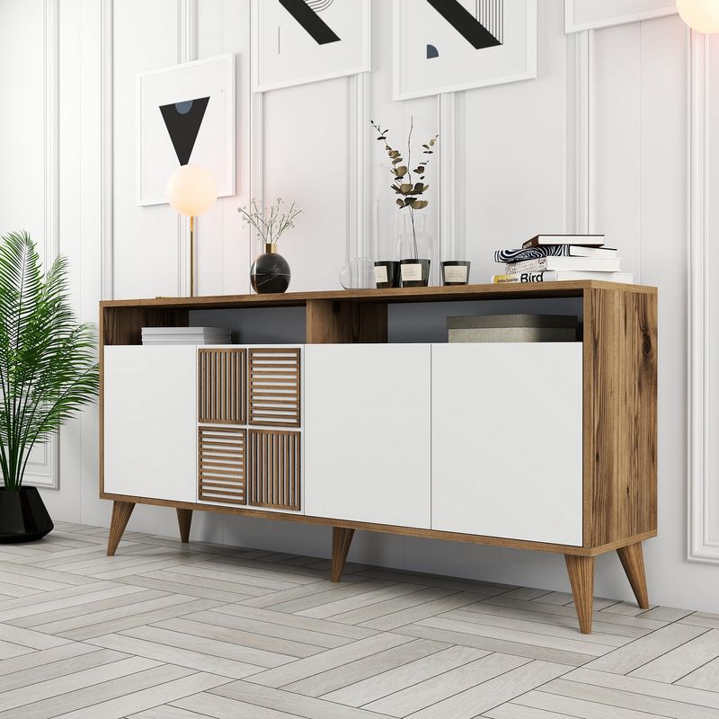 Casa si Gradina - Mobilier - Comode si corpuri - Console - Consola, Hanah Home, pal melaminat, nuc si alb, 160x35x78 cm, 845HCT5330 - Infinity.ro