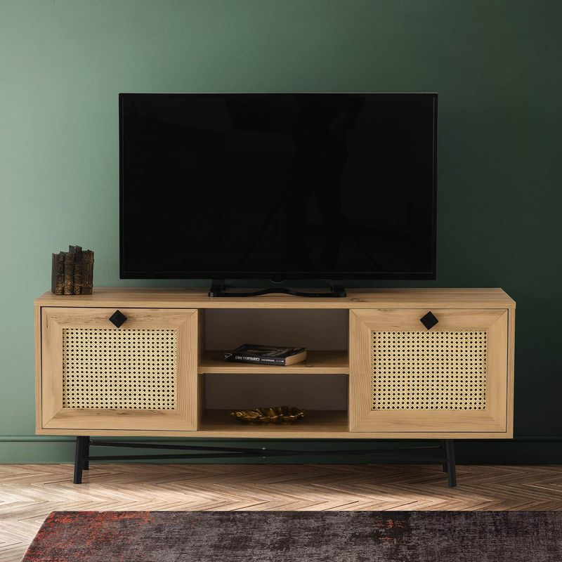Casa si Gradina - Mobilier - Comode si corpuri - Comode - Comoda tv, Hanah Home, pal melaminat, stejar si negru, 140x40x60 cm, 854KLN3037 - Infinity.ro