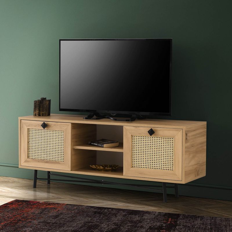 Casa si Gradina - Mobilier - Comode si corpuri - Comode - Comoda tv, Hanah Home, pal melaminat, stejar si negru, 140x40x60 cm, 854KLN3037 - Infinity.ro