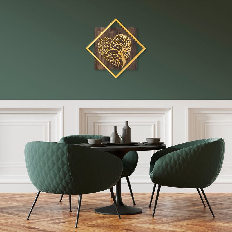 Casa si Gradina - Decoratiuni - Decoratiuni perete - Accesoriu decorativ de perete, Wallxpert, lemn si metal, nuc si auriu, 54x54 cm, 899SKL2254 - Infinity.ro