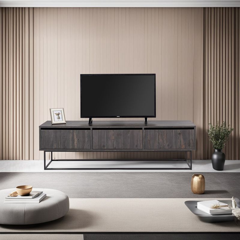 Casa si Gradina - Mobilier - Comode si corpuri - Comode - Comoda tv, Hanah Home, PAL melaminat, maro inchis si negru, 180x40x50 cm - Infinity.ro