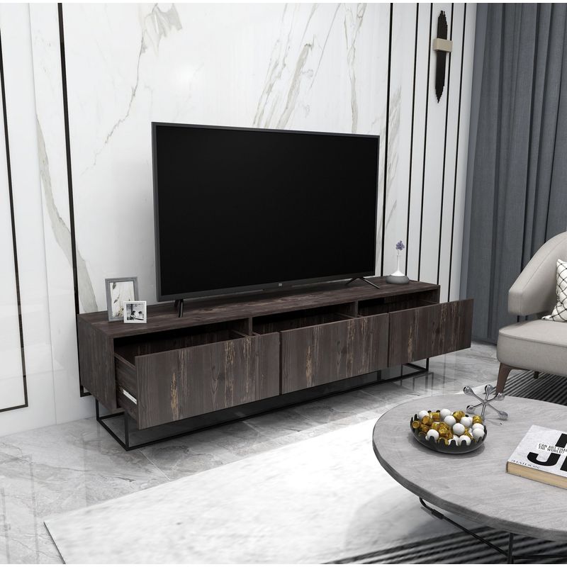 Casa si Gradina - Mobilier - Comode si corpuri - Comode - Comoda tv, Hanah Home, PAL melaminat, maro inchis si negru, 180x40x50 cm - Infinity.ro