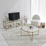 Casa si Gradina - Mobilier - Comode si corpuri - Console - Suport tv, Hanah Home, sticla securizata si metal, auriu, 130x45x40 cm - Infinity.ro