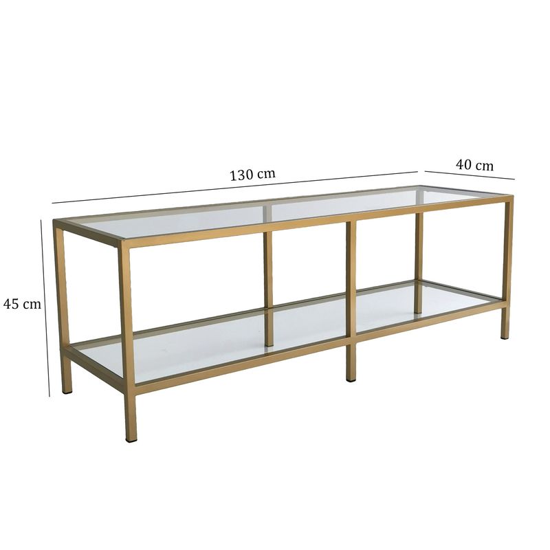 Casa si Gradina - Mobilier - Comode si corpuri - Console - Suport tv, Hanah Home, sticla securizata si metal, auriu, 130x45x40 cm - Infinity.ro