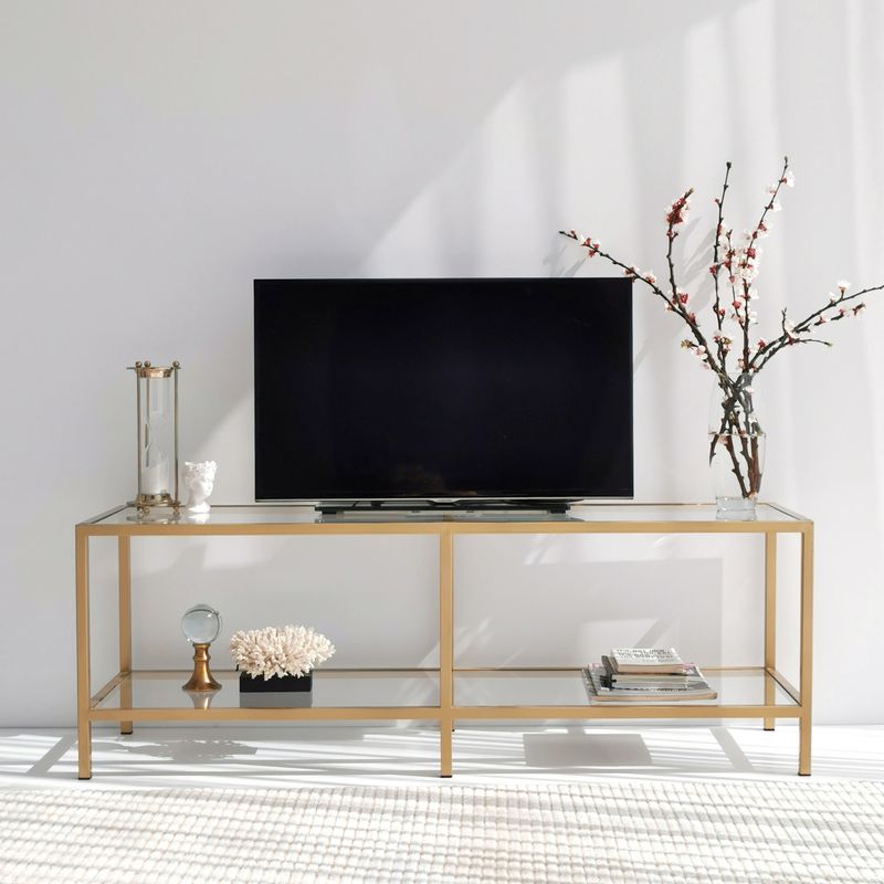 Casa si Gradina - Mobilier - Comode si corpuri - Console - Suport tv, Hanah Home, sticla securizata si metal, auriu, 130x45x40 cm - Infinity.ro