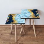 Casa si Gradina - Mobilier - Mese si birouri - Masute de cafea - Set masute de cafea cuib, Hanah Home, mdf, albastru marin auriu alb, 35x35x47 cm - Infinity.ro