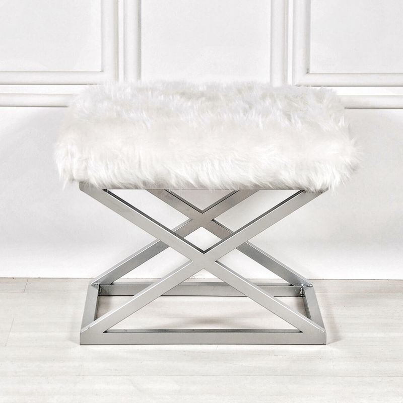 Casa si Gradina - Mobilier - Scaune si fotolii - Tabureti - Taburet, Atelier Del Sofa, metal, poliester, argintiu alb, 42x50x40 cm - Infinity.ro