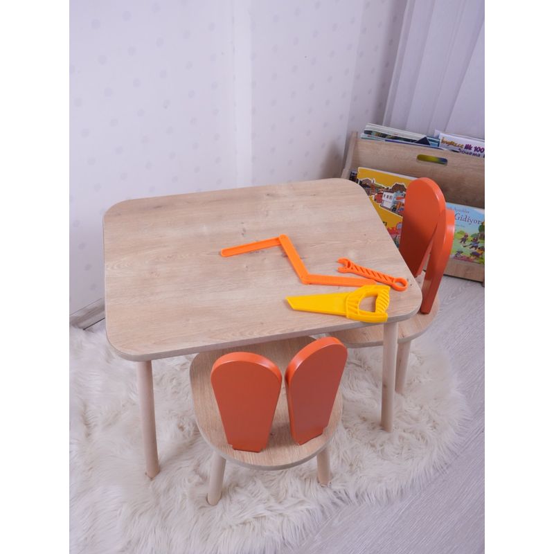 Casa si Gradina - Mobilier - Seturi de mobilier - Seturi mese si scaune - Set masa si scaune copii, Hanah Home, mdf si lemn de fag, portocaliu si maro, masa 50x45x60 cm, scaun 30x25x30 cm - Infinity.ro