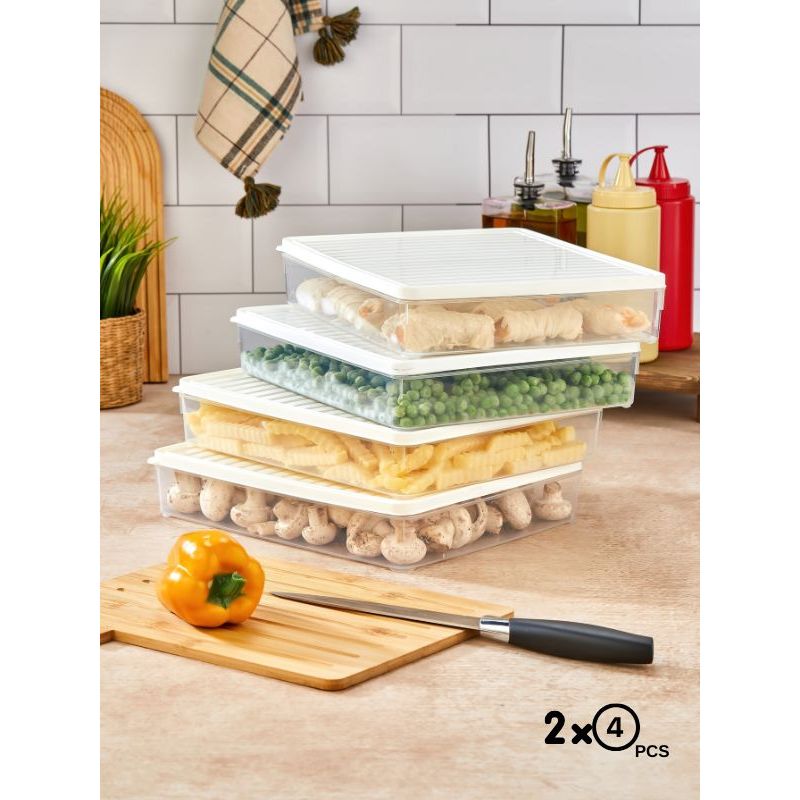 Casa si Gradina - Bucatarie si vesela - Organizare si depozitare bucatarie - Cutii alimentare - Set cutii depozitare, Hermia, plastic, alb, 27,5x5x22,5 cm, 8 piese - Infinity.ro