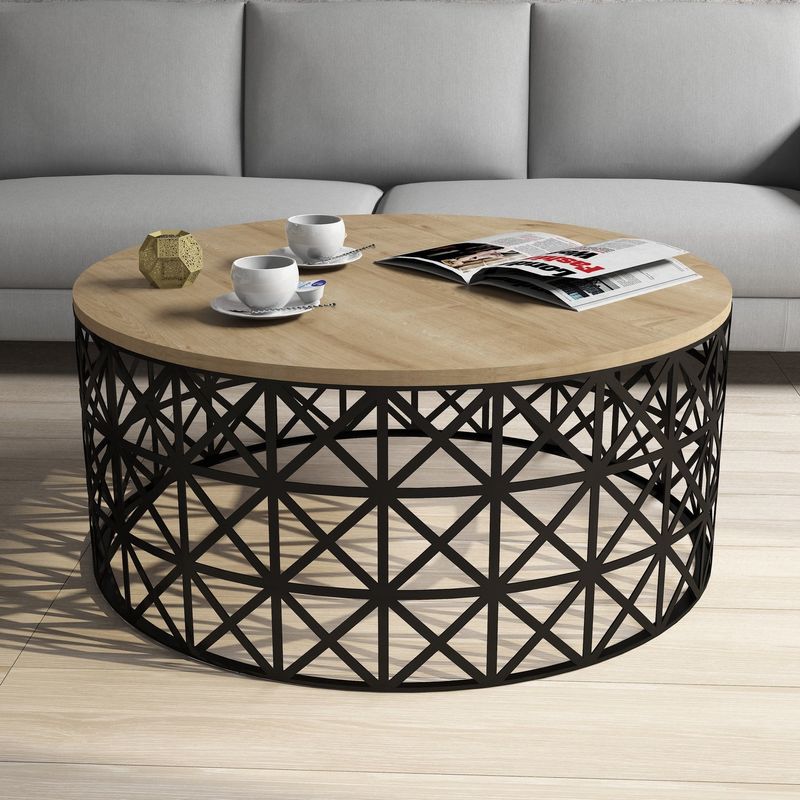 Casa si Gradina - Mobilier - Mese si birouri - Masute de cafea - Masuta de cafea, Hanah Home, pal melaminat, stejar si negru, 90x90x38 cm, 845HCT5229 - Infinity.ro