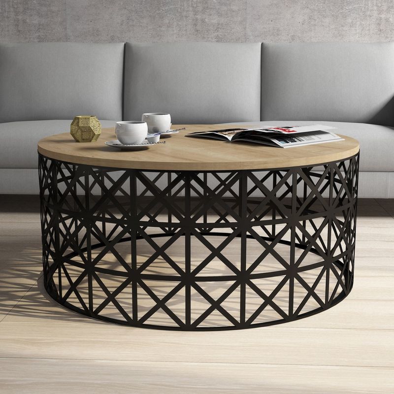 Casa si Gradina - Mobilier - Mese si birouri - Masute de cafea - Masuta de cafea, Hanah Home, pal melaminat, stejar si negru, 90x90x38 cm, 845HCT5229 - Infinity.ro