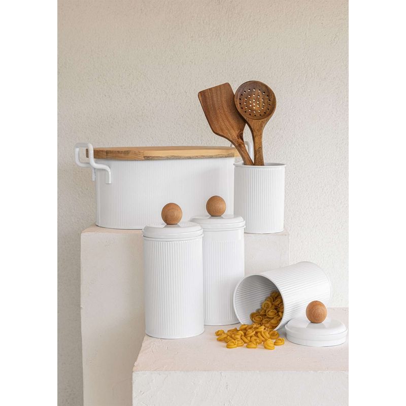 Casa si Gradina - Bucatarie si vesela - Organizare si depozitare bucatarie - Cutii alimentare - Set cutii depozitare, Hermia, metal galvanizat, alb, 10x10x22 cm, 3 piese - Infinity.ro