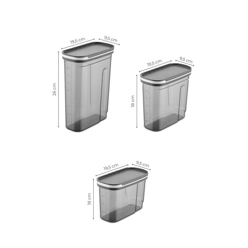 Casa si Gradina - Bucatarie si vesela - Organizare si depozitare bucatarie - Cutii alimentare - Set cutii depozitare, Hermia, plastic, antracit, 9 piese, 9,5x19,5x26 cm, 9,5x19,5x18 cm, 9,5x19,5x13 cm - Infinity.ro