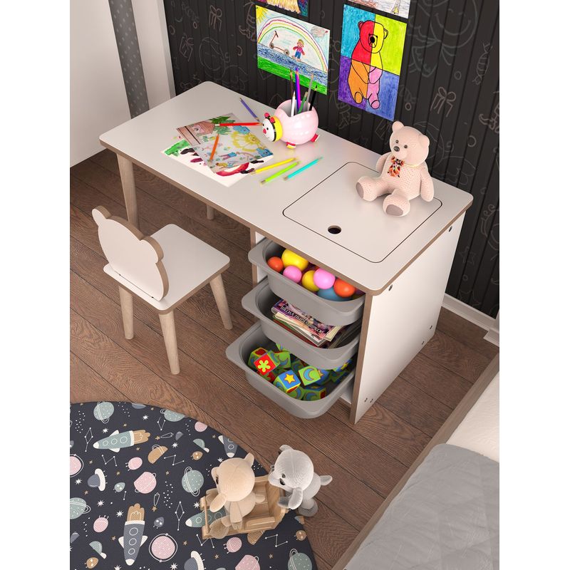 Casa si Gradina - Mobilier - Mobilier copii - Mobilier camera copiilor - Birou pentru copii, Hanah Home, pal melaminat, alb gri, 90x50x42 cm - Infinity.ro