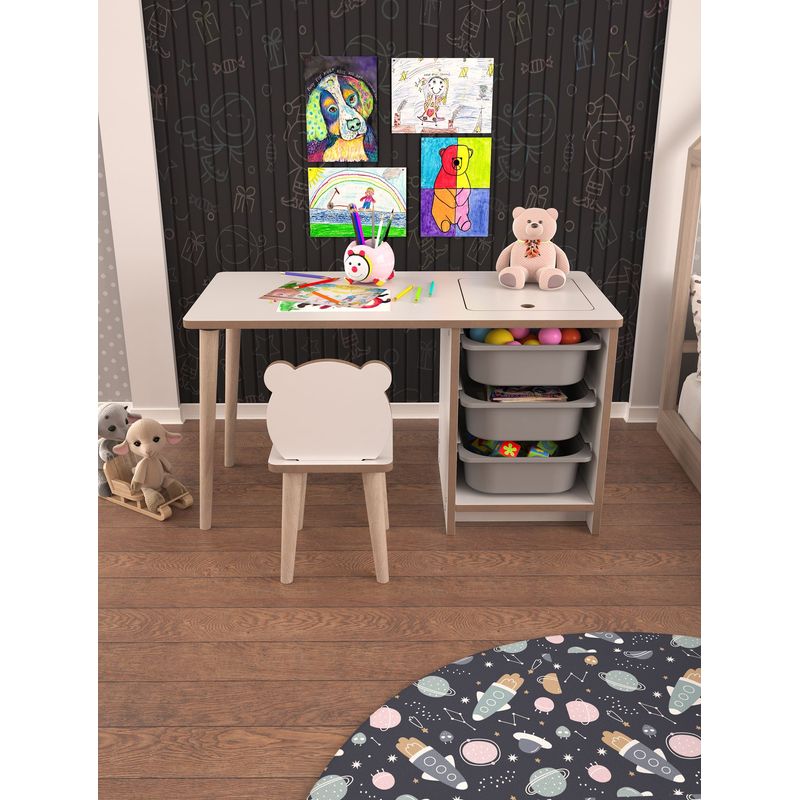 Casa si Gradina - Mobilier - Mobilier copii - Mobilier camera copiilor - Birou pentru copii, Hanah Home, pal melaminat, alb gri, 90x50x42 cm - Infinity.ro