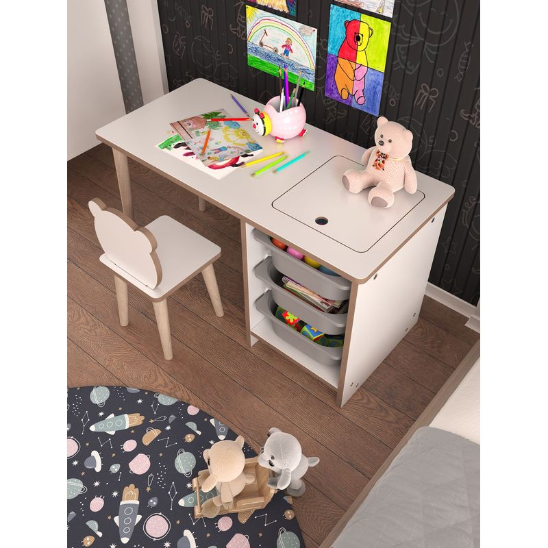Casa si Gradina - Mobilier - Mobilier copii - Mobilier camera copiilor - Birou pentru copii, Hanah Home, pal melaminat, alb gri, 90x50x42 cm - Infinity.ro