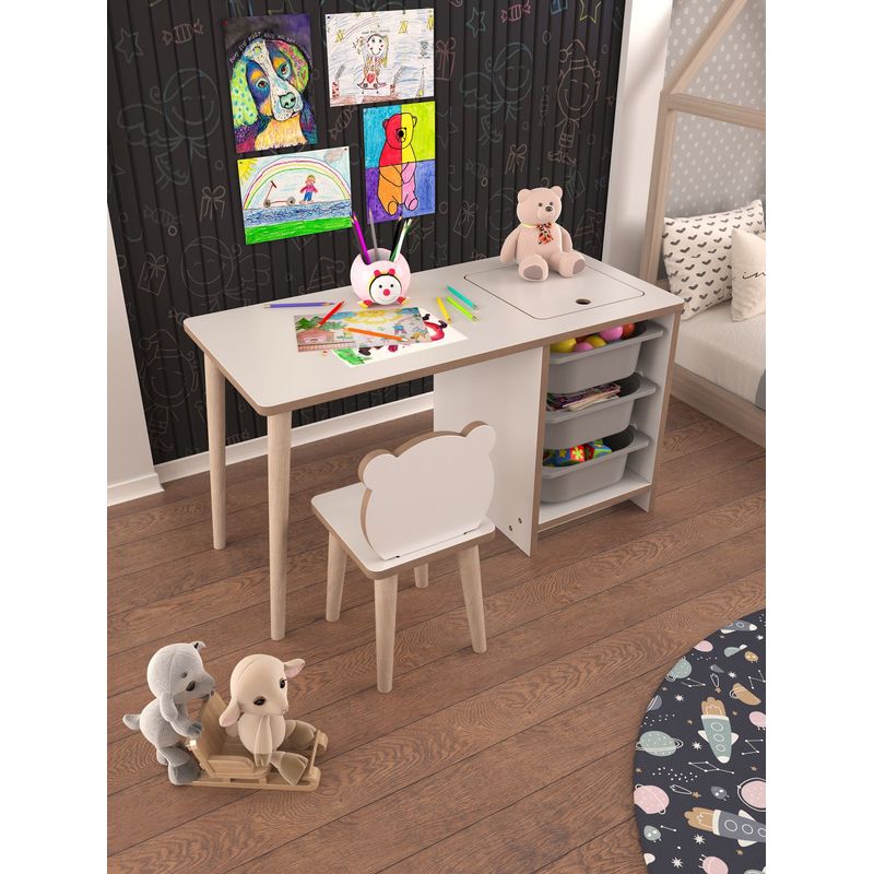 Casa si Gradina - Mobilier - Mobilier copii - Mobilier camera copiilor - Birou pentru copii, Hanah Home, pal melaminat, alb gri, 90x50x42 cm - Infinity.ro