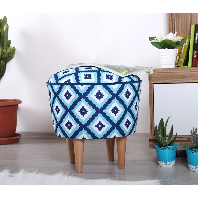 Casa si Gradina - Mobilier - Scaune si fotolii - Tabureti - Taburet, Atelier Del Sofa, 100% microfibra, albastru, alb, 42x42x42 cm - Infinity.ro