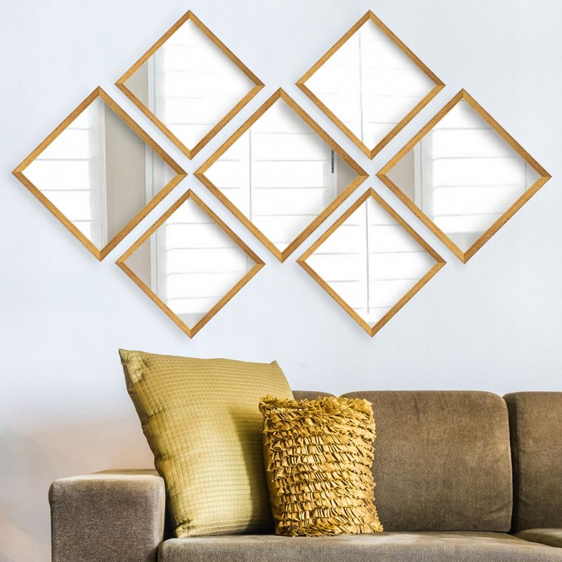 Casa si Gradina - Decoratiuni - Oglinzi - Set oglinzi decorative, Wallxpert, sticla, rama plastic laminat, auriu si argintiu, 24x24 cm (3 bucati), 34x34 cm (3 bucati) - Infinity.ro