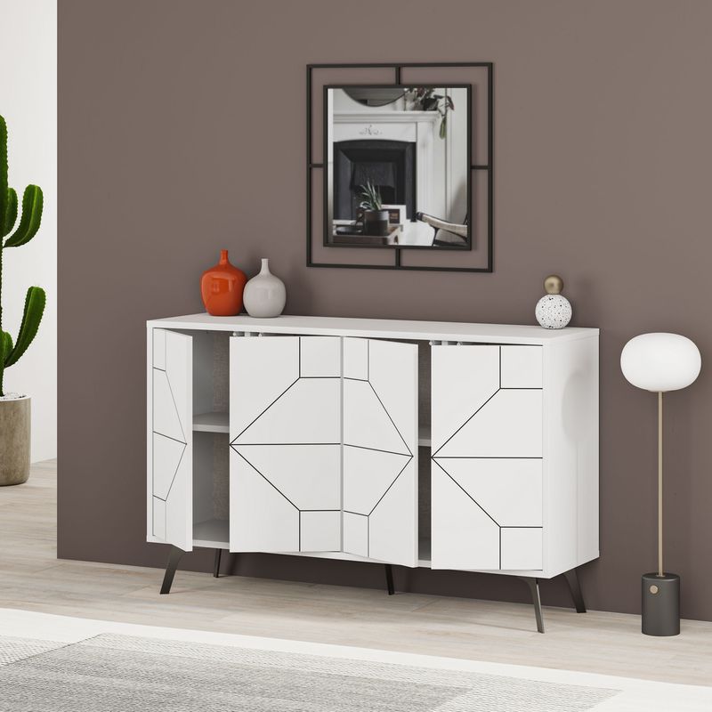Casa si Gradina - Mobilier - Comode si corpuri - Console - Consola, Hanah Home, panou aglomerat cu melamina, alb, 123x35x62.4 cm - Infinity.ro