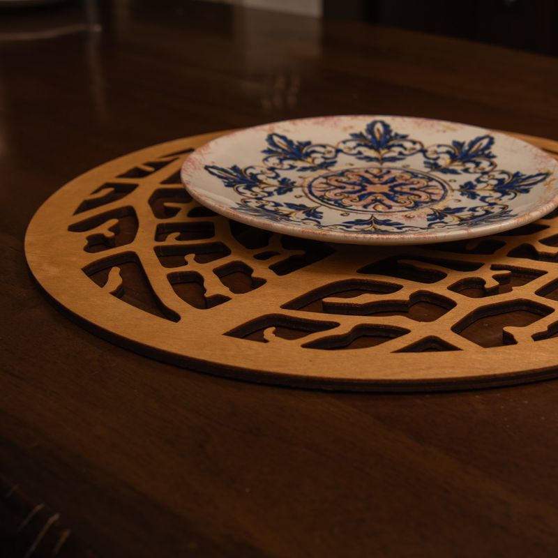 Casa si Gradina - Bucatarie si vesela - Organizare si depozitare bucatarie - Suporturi tacamuri si vase - Set suporturi de masa, Hermia, lemn, miere, 36x36 cm, 4 bucati - Infinity.ro