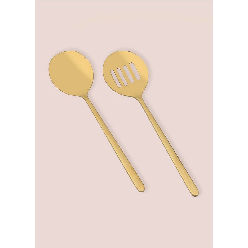 Casa si Gradina - Bucatarie si vesela - Ustensile bucatarie - Seturi ustensile de bucatarie - Set ustensile de servire, Hermia, inox, auriu, 2 piese, 25 cm - Infinity.ro