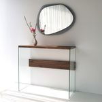 Casa si Gradina - Mobilier - Comode si corpuri - Console - Consola, Hanah Home, sticla calita si lemn masiv de pin, nuc, 91x37x80 cm - Infinity.ro