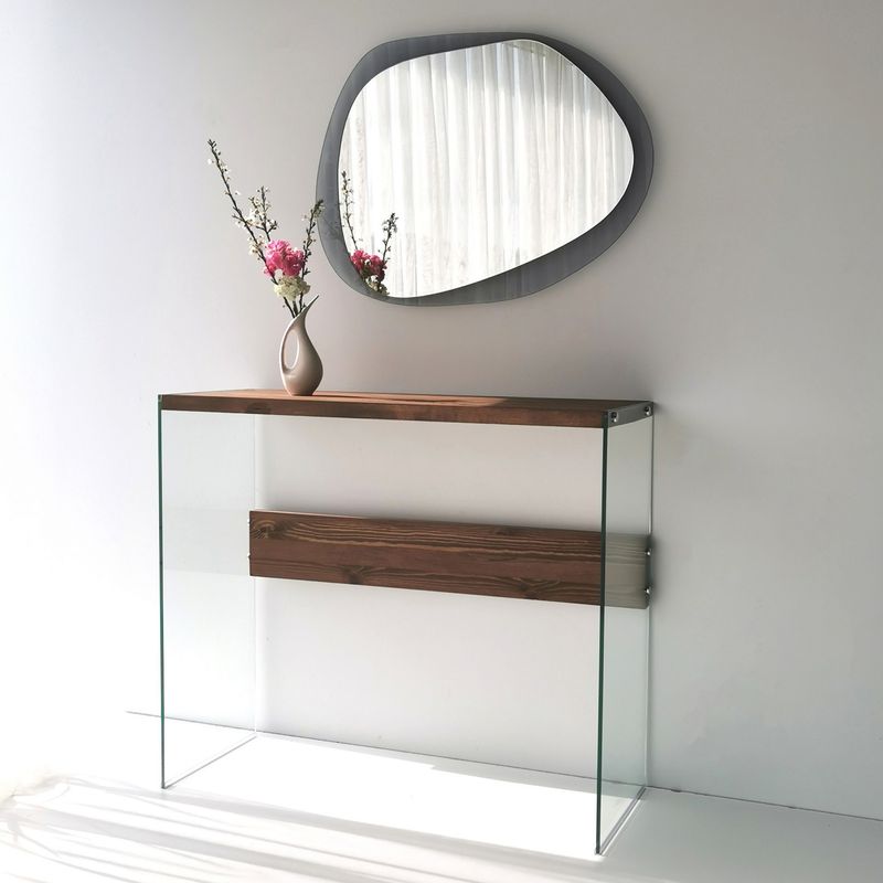 Casa si Gradina - Mobilier - Comode si corpuri - Console - Consola, Hanah Home, sticla calita si lemn masiv de pin, nuc, 91x37x80 cm - Infinity.ro