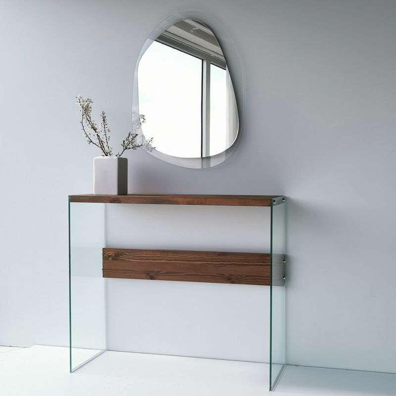 Casa si Gradina - Mobilier - Comode si corpuri - Console - Consola, Hanah Home, sticla calita si lemn masiv de pin, nuc, 91x37x80 cm - Infinity.ro